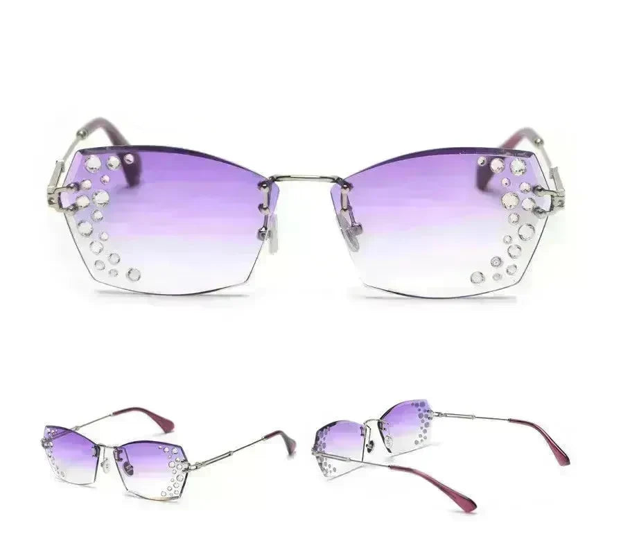 Fashion Trendy Classy Frameless Crystal Sunglasses Women Shades Rimless Rhinestone Sun Glasses Female diamonds Party Eyewear - EX-STOCK CANADA