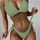 European And American Solid Color Neck Bikini Strap Split Hard Cup Crimp Swimsuit - EX-STOCK CANADA