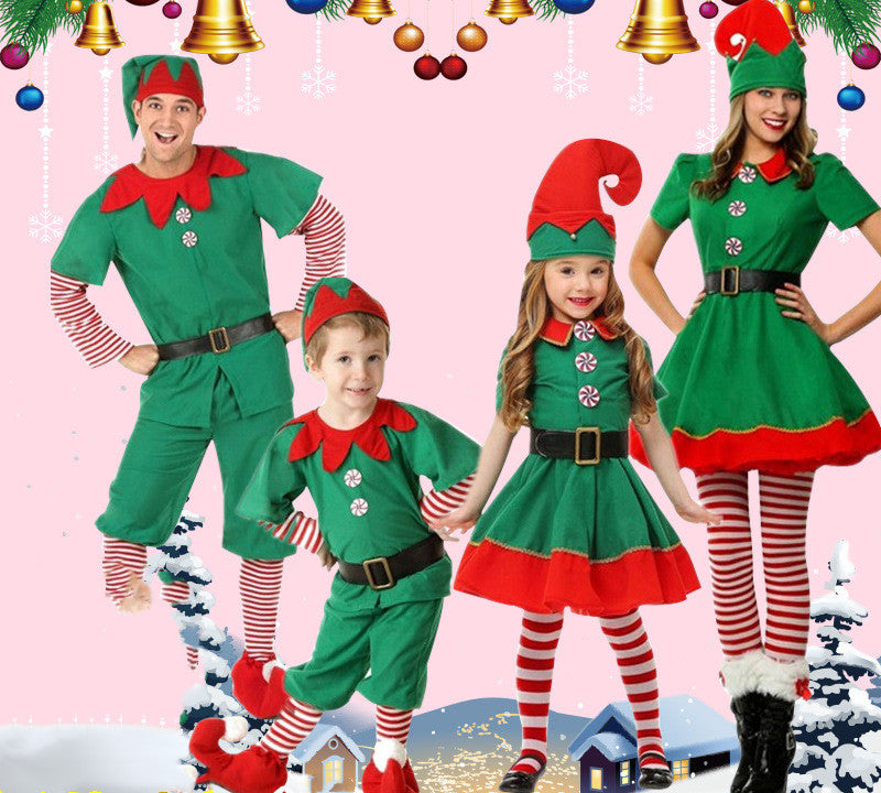 Green & Red Christmas Elf Costume – Height Options 90–180 cm