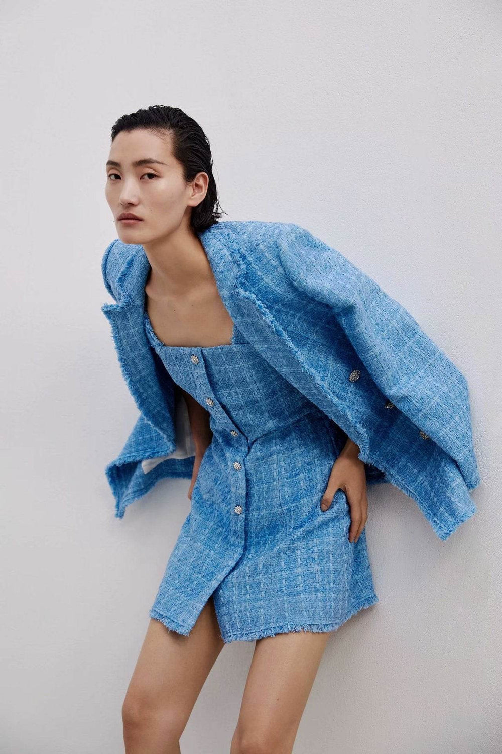 Retro loose suit tweed women's blazer jacket casual women streetwear - EX-STOCK Canada