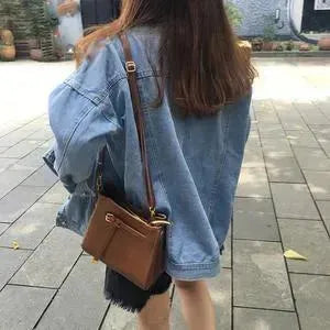 Casual Unisex Loose student bf style blue denim jacket women - EX-STOCK CANADA