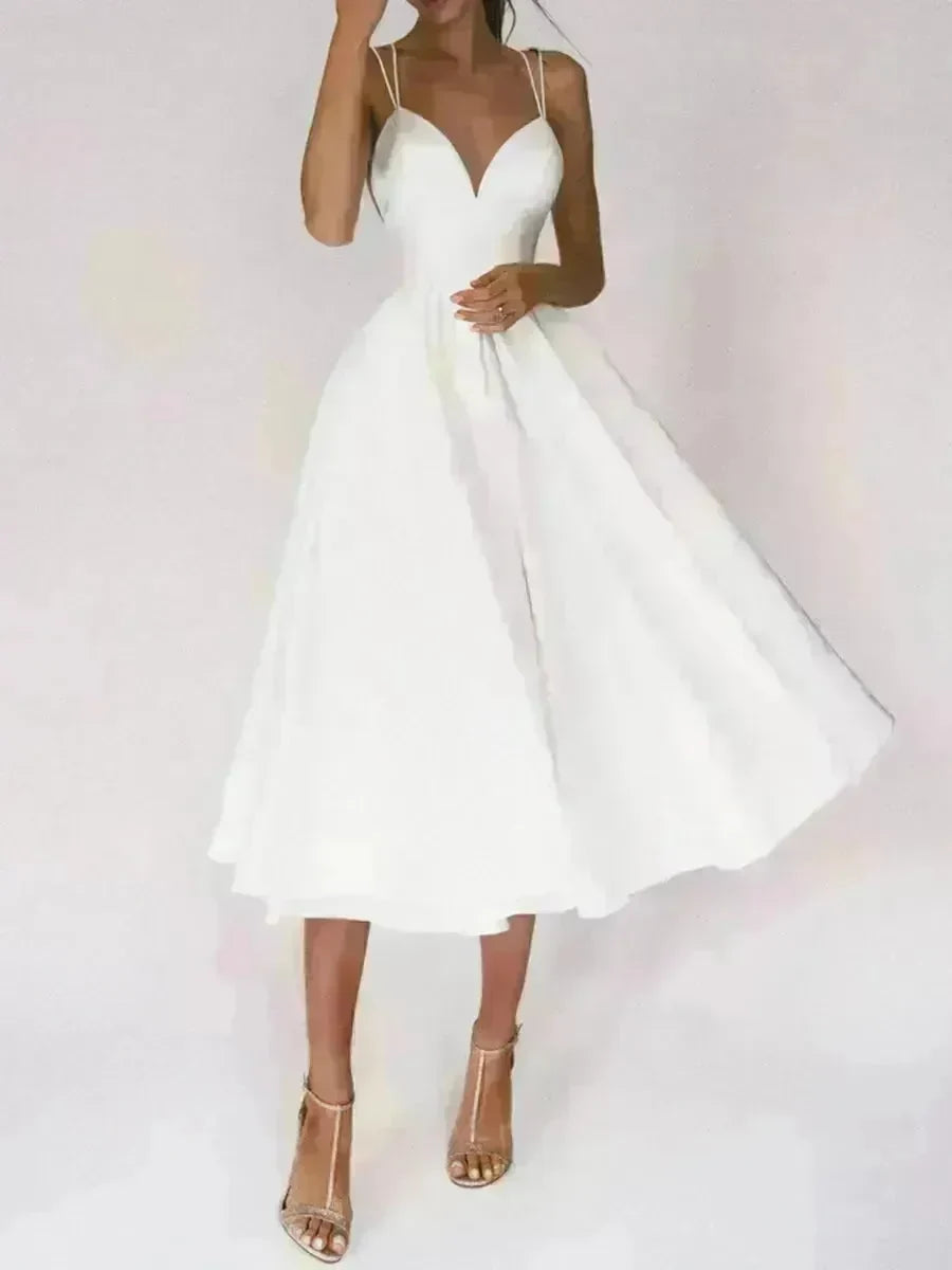 Charming V-neck Suspender Dress Summer Fashion A-Line Long Dresses For Women Sleeveless Skater Dress for Wedding cocktail evening  dinner party events - EX-STOCK CANADA