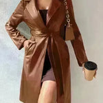 Fashionable Longline leather overcoat Jacket for women - EX-STOCK CANADA