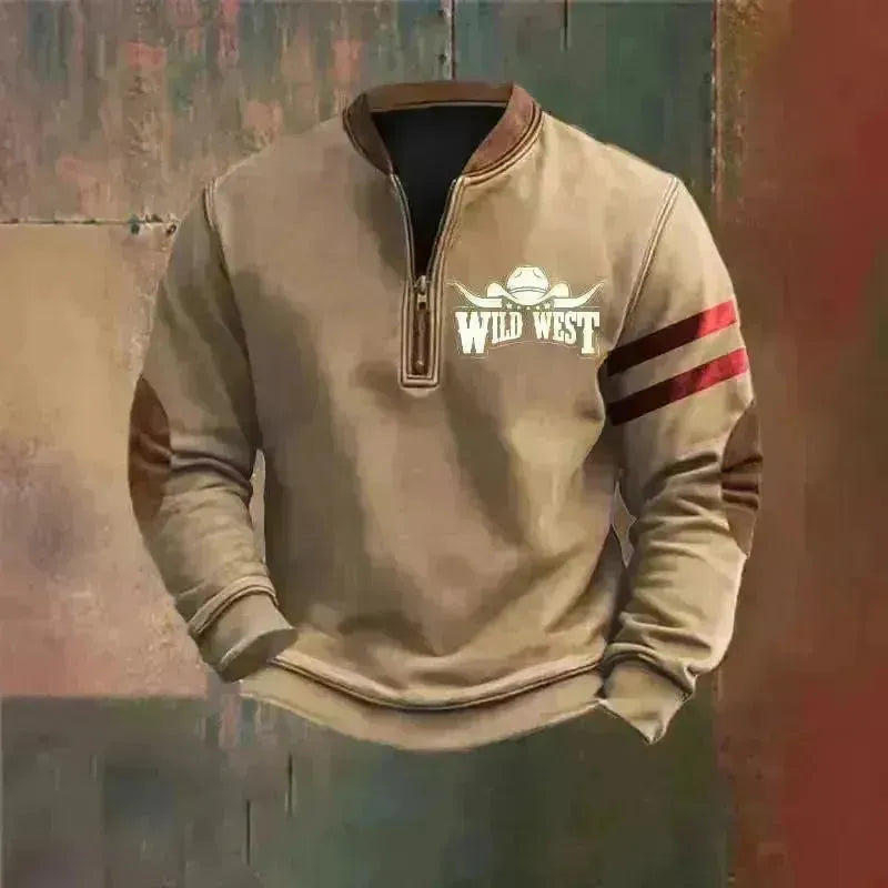 Casual 3D Digital Stand Stand Collar Men's Street Quarter Zip Seltshirt Top