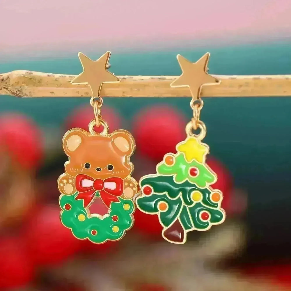Fashionable Asymmetric Cartoon Dripping Oil Christmas Elk Earrings - EX-STOCK CANADA