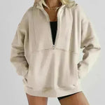 Women's Half Zipper Pocket Fashion Casual Exercise Oversized Sweatshirt Pullover - EX-STOCK CANADA
