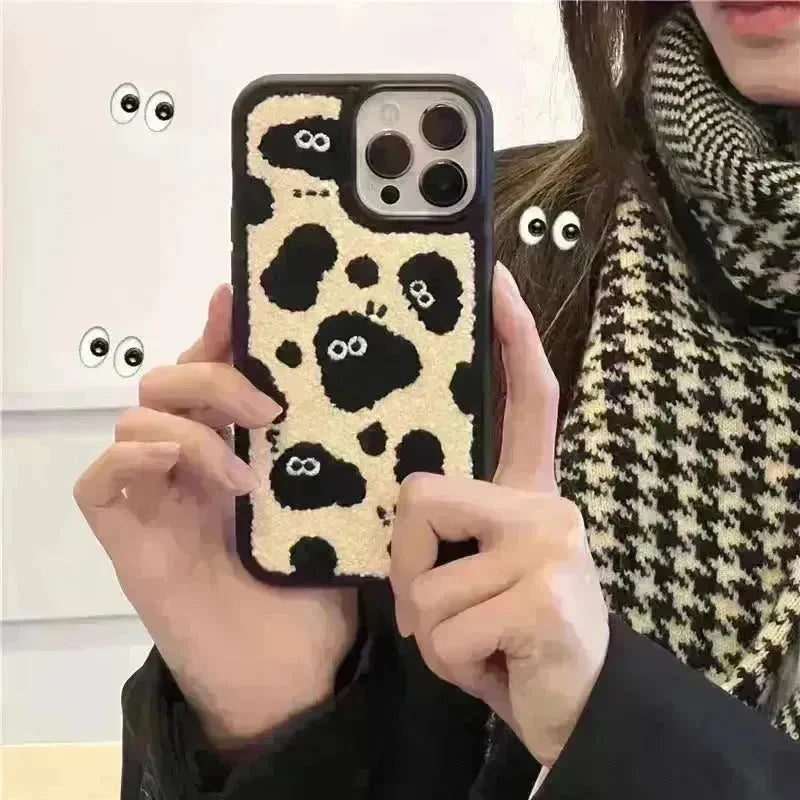 Plush Embroidery Cute Briquettes Silicone iphone Case women - EX-STOCK CANADA