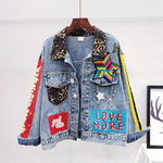 Single Breasted Embroidered Leopard Collar Denim Jacket Women - EX-STOCK Canada