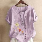 Casual Summer Beach Cotton And Linen Printed Elegant Short Sleeve blouse Top Women - EX-STOCK Canada