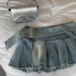 High Waist Slimming Denim Pleated Mini Skirt - EX-STOCK Canada