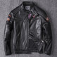 Men's Embroidered Genuine Leather Motorcycle Jacket – Stand Collar Biker Coat | S–4XL