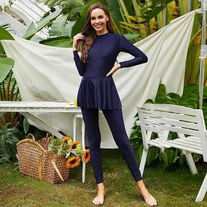 Pure Color Long-sleeved Trousers Fully Surrounded By Conservative Beach Surfing Sunscreen ArabOne-piece Swimsuit - EX-STOCK Canada