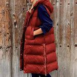 Pure Color Hooded Long Cotton Quilted Puffer Vest Casual - EX-STOCK Canada