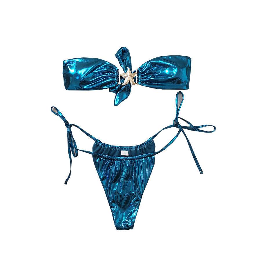 Tube Top Split Bikini Blue Glossy Gold Starfish Female - EX-STOCK Canada