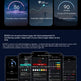 Smart device interface with health monitoring features and smartphone app screens on a dark background