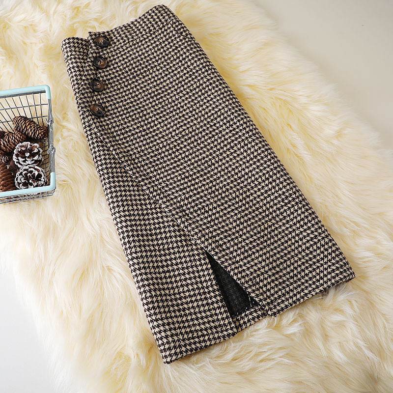 Elegant Women's professional formal business office work Slit Houndstooth pencil Midi Skirt - EX-STOCK Canada