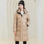 Winter Warm Hooded Coat With Pockets Fashion Simple Long Cotton Jacket Solid Color Outwear Women's Clothing - EX-STOCK Canada