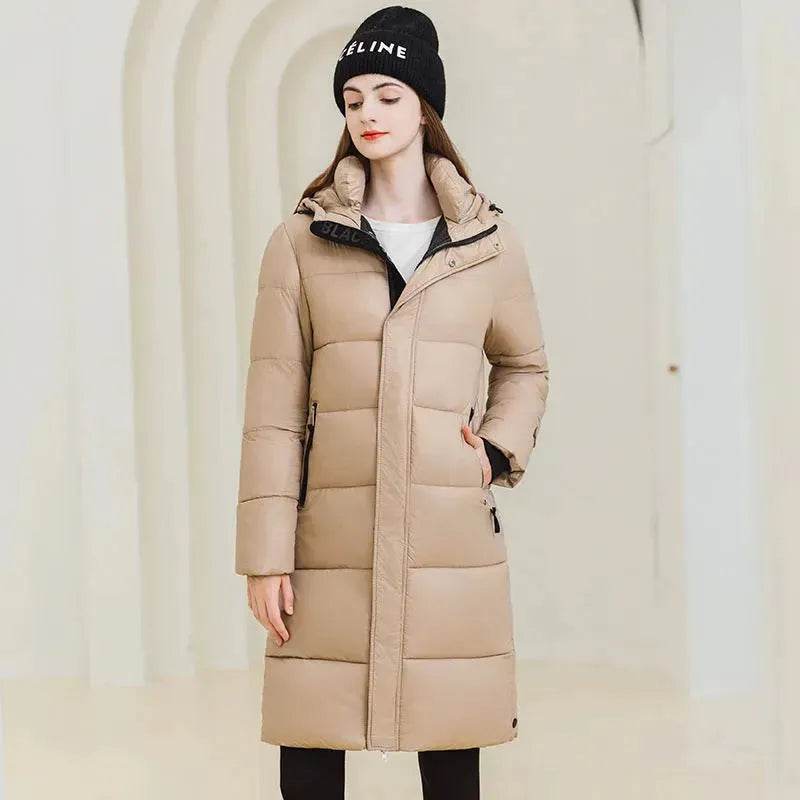 Winter Warm Hooded Coat With Pockets Fashion Simple Long Cotton Jacket Solid Color Outwear Women's Clothing - EX-STOCK Canada