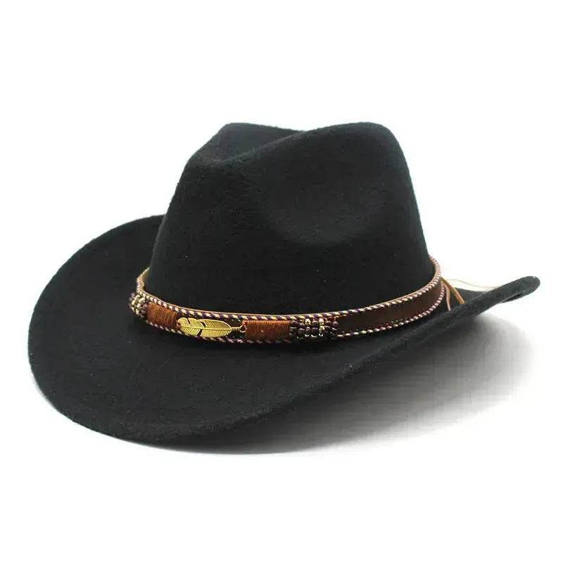 Ethnic Style Metal Feather Western Denim Top Hat Cowboy hat - EX-STOCK Canada