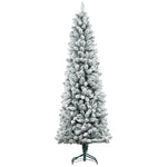 7ft Pencil Christmas Tree, Flocked Tree With 687 Branch Tips And Metal Base For Home, Indoor, Holiday EX-STOCK Canada 