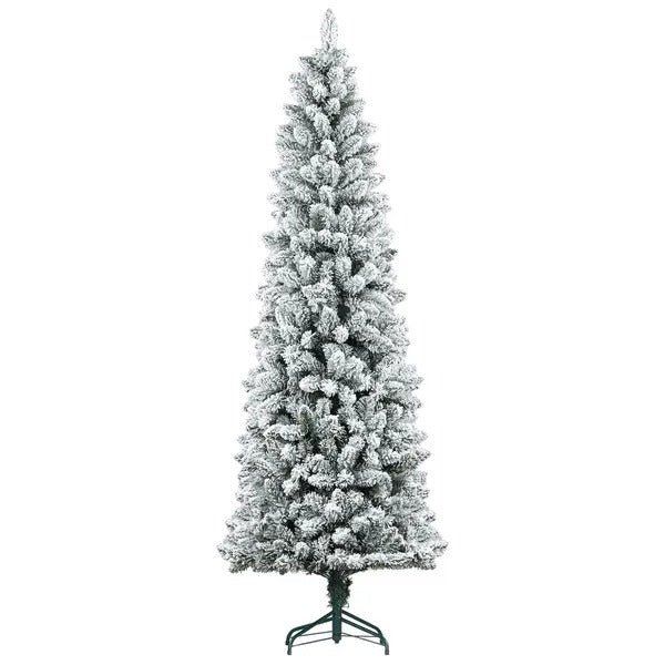 7ft Pencil Christmas Tree, Flocked Tree With 687 Branch Tips And Metal Base For Home, Indoor, Holiday EX-STOCK Canada 