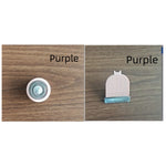 Two purple hairbrushes on wooden panels labeled 'Purple'.