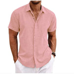 Men's Solid Color Loose Linen Short-sleeved shirt - EX-STOCK CANADA
