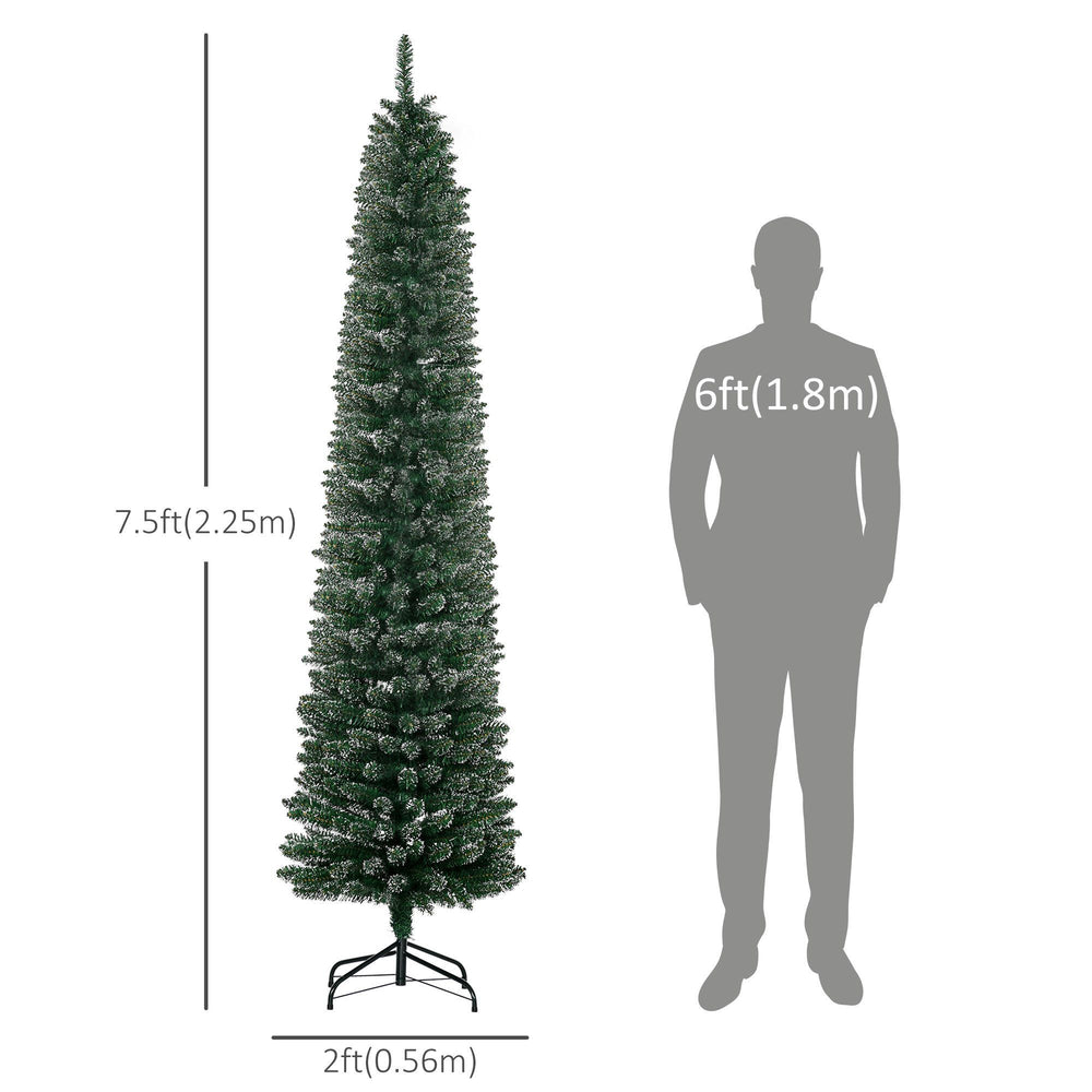 7.5FT Artificial Snow Dipped Christmas Tree Xmas Pencil Tree Holiday Home Indoor Decoration With Foldable Black Stand, Green EX-STOCK Canada 