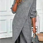 Front Split Winter Sweater Mini Tunic Dress - EX-STOCK CANADA