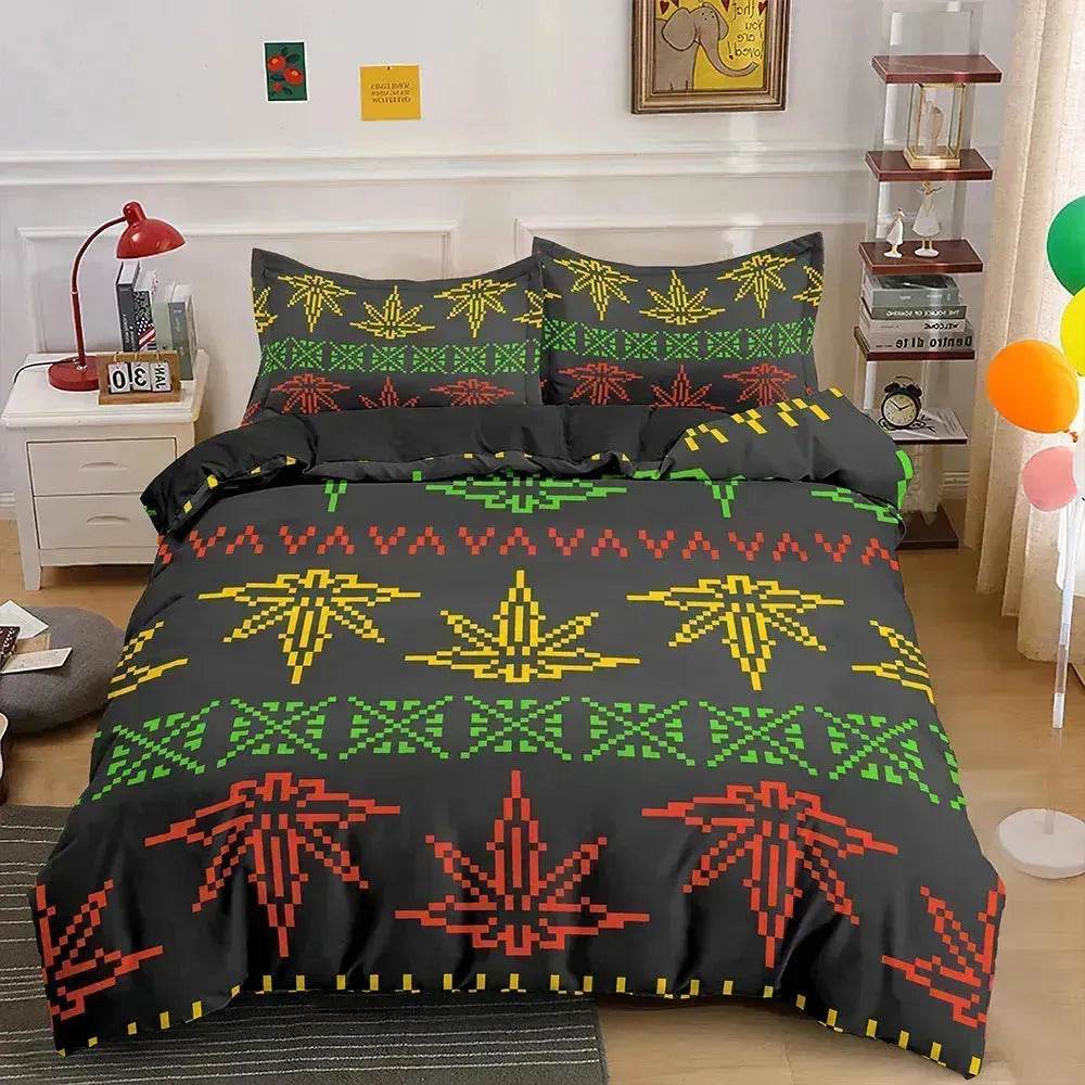 Colorful Psychedelic Weed Leaf Bedding Set - EX-STOCK Canada