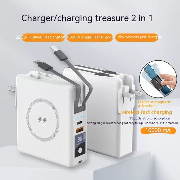 Magnetic Wireless Fast Charge Power Bank 10000mAh with Built-In Plug – Black & White