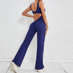 Hollow Back Workout Jumpsuit Sports Athleisure Yoga Wide Leg Jumpsuit - EX-STOCK Canada