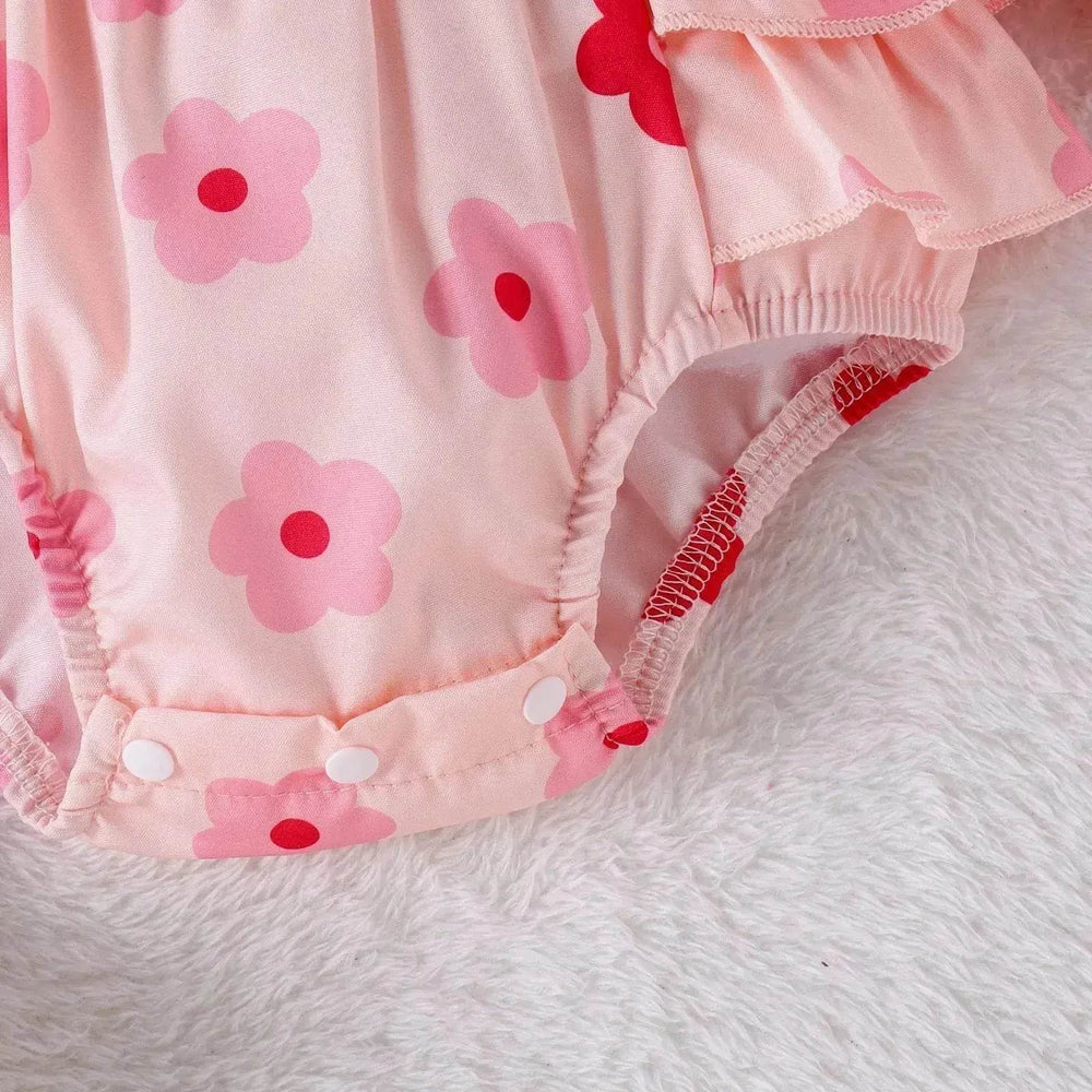 One-piece Romper Pants Bow Headdress Suit Baby girl casual pink romper with head bowtie - EX-STOCK Canada