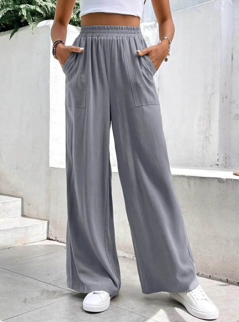 Women Middle-waisted Straight-leg Pants Loose Sports Pocket Casual Trousers - EX-STOCK Canada