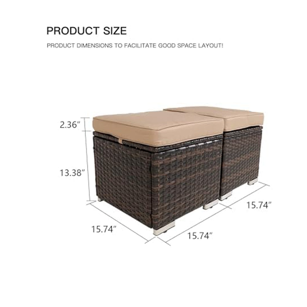 2 Wicker Ottomans, Multipurpose Outdoor Furniture For Patio, Backyard, Additional Seating, Footrest, Side Table With Storage, Removable Cushions EX-STOCK Canada 