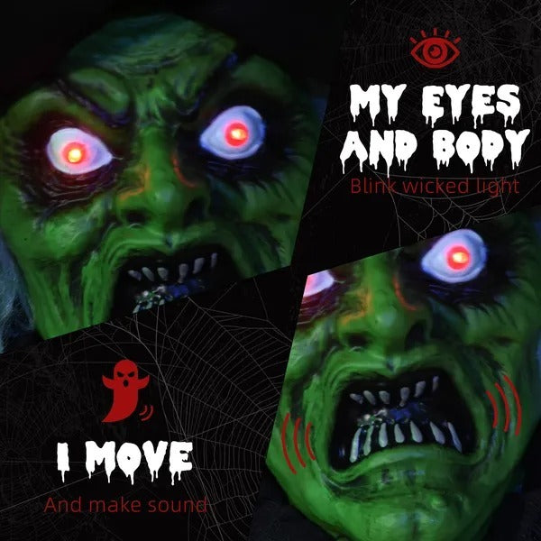 Size Outdoor Halloween Decoration Witch, Animated Prop Decor With Sound And Motion Activated, Light Up Eyes, Creepy Sound EX-STOCK Canada 