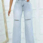 Elegant Ripped Wide-leg Baggy Jeans Pant Women - EX-STOCK CANADA