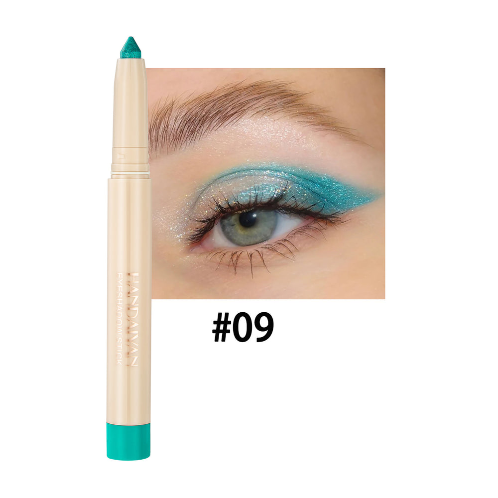 Eyeliner pencil with turquoise color swatch on eye and product number #09