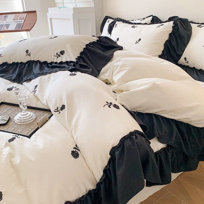 Embroidered Wide Edge Floral Duvet Cover Fitted Sheet EX-STOCK Canada 