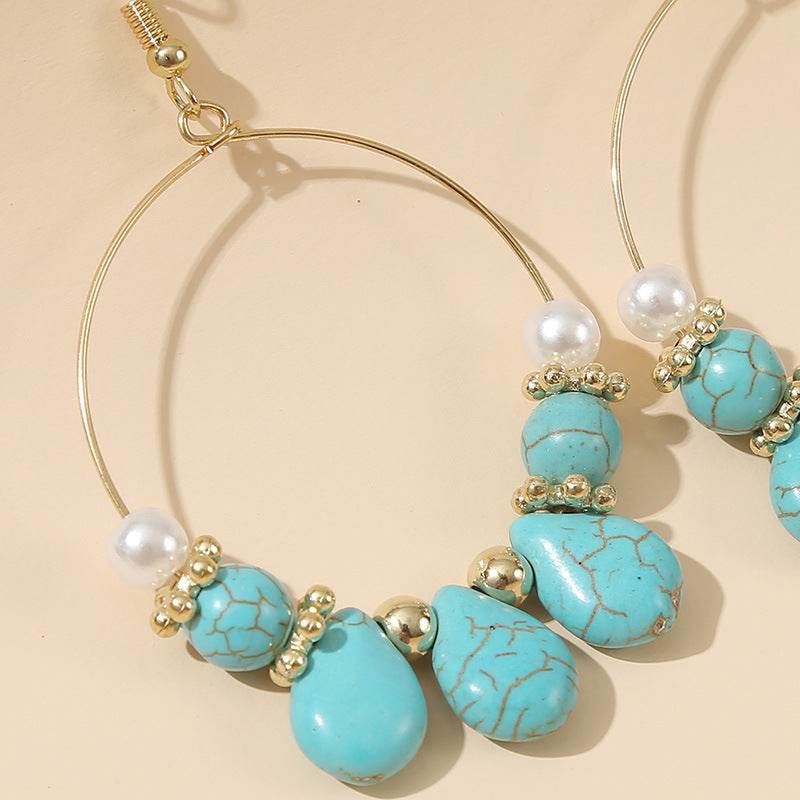 Geometric Round Turquoise Beaded Earrings - EX-STOCK Canada