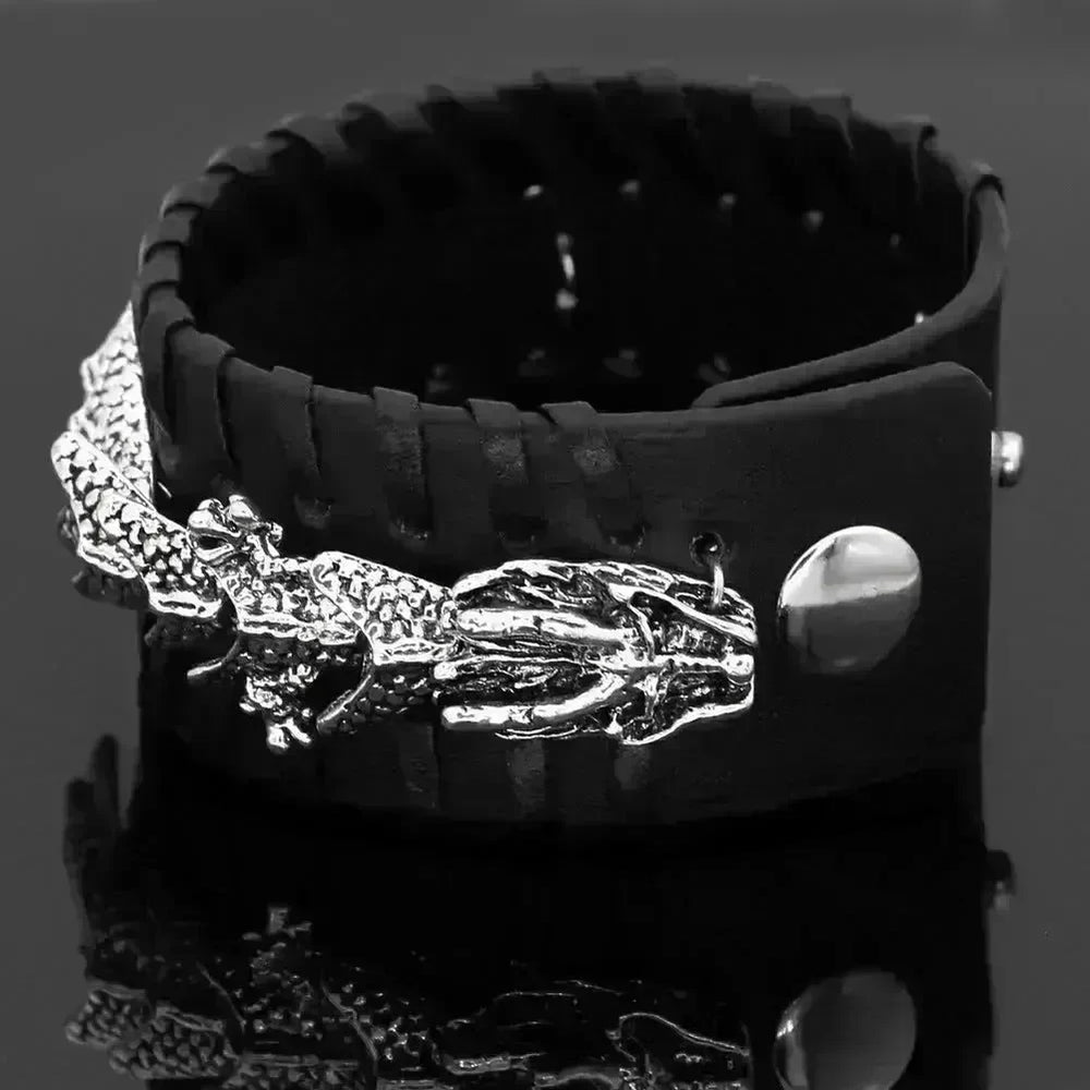 Viking Pirate Kelte Dragon Leather Gothic Bracelet for men - EX-STOCK CANADA