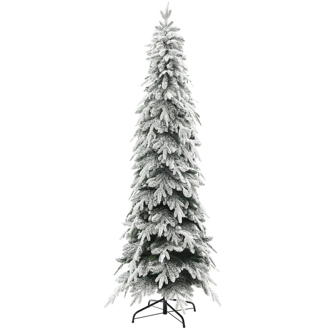 7ft Pencil Flocked Artificial Christmas Tree With 800 Branch Tips, Auto Open And Steel Base, Green EX-STOCK Canada 