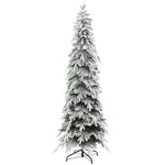 7ft Pencil Flocked Artificial Christmas Tree With 800 Branch Tips, Auto Open And Steel Base, Green EX-STOCK Canada 