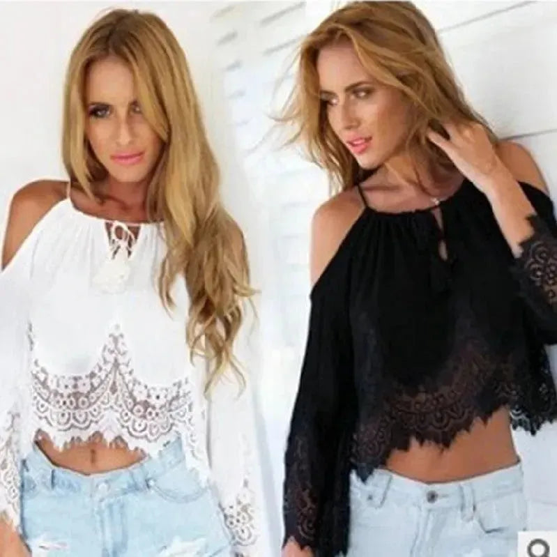 Summer Halter neck crop Lace blouse tank top - EX-STOCK CANADA