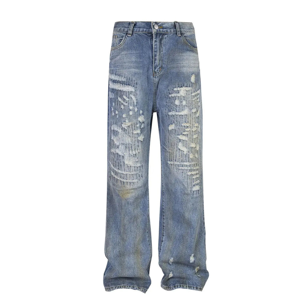 Punk Make Old Ripped Letter Denim Trousers Men Jeans - EX-STOCK CANADA