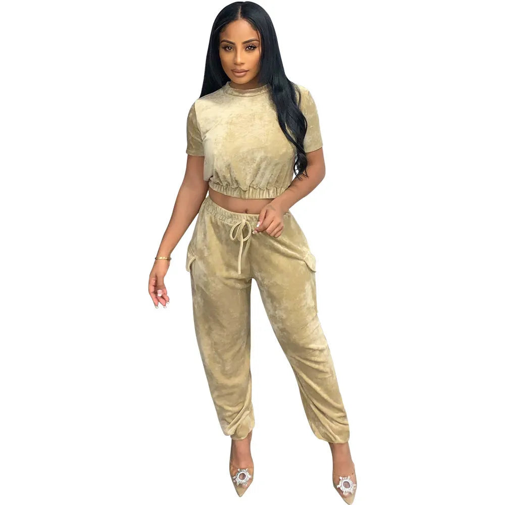 2pcs Fashion Velvet Athleisure Outfit set sweatsuit women - EX-STOCK CANADA