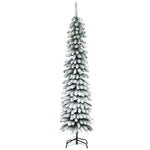 6 Ft Snow-Flocked Artificial Christmas Tree, Slim Pencil Xmas Tree With Realistic Branches, Metal Base, Green EX-STOCK Canada 