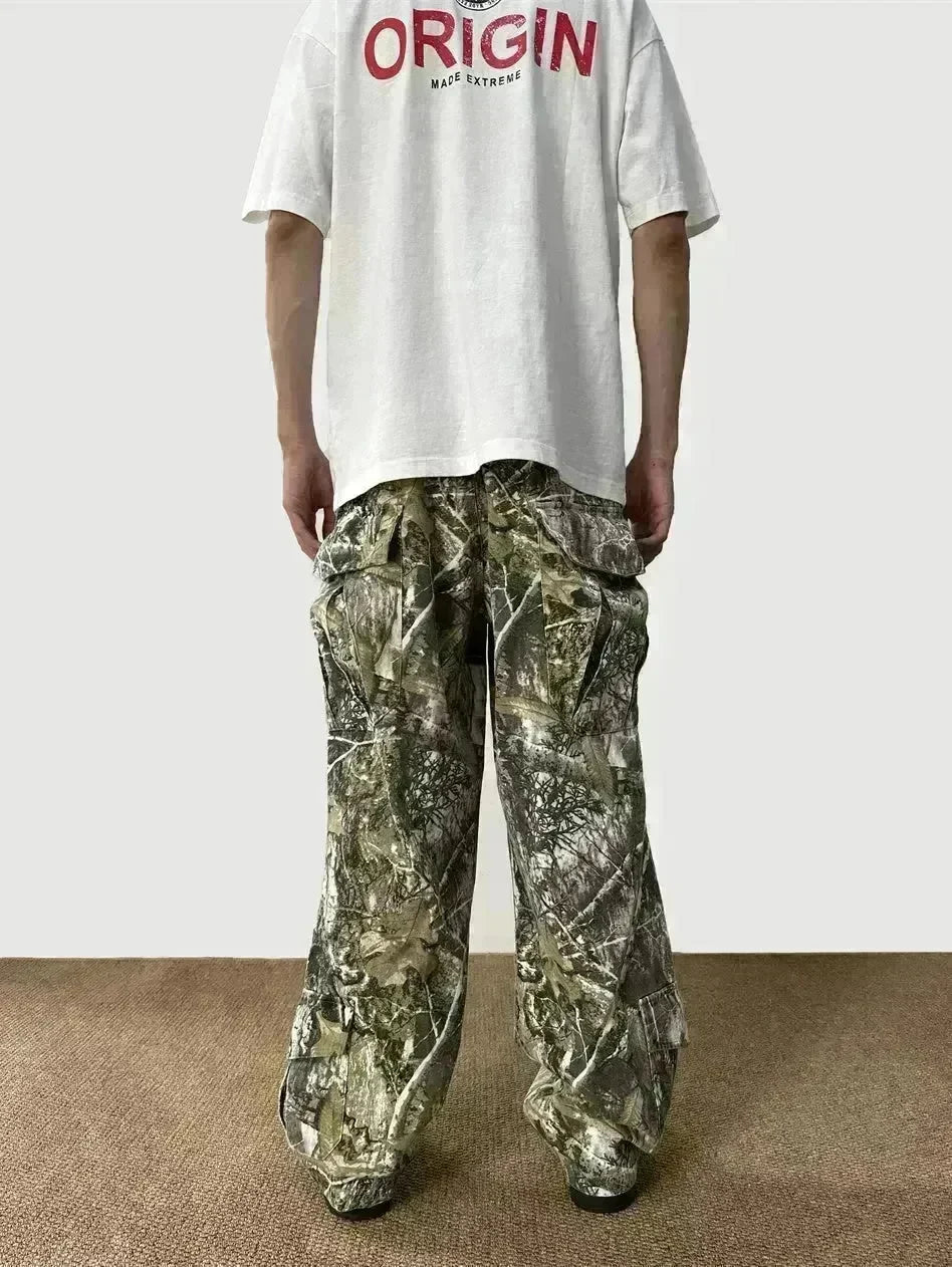 Loose Straight Tree Worn Looking Washed-out Camouflage Printed Cargo pant Men - EX-STOCK CANADA