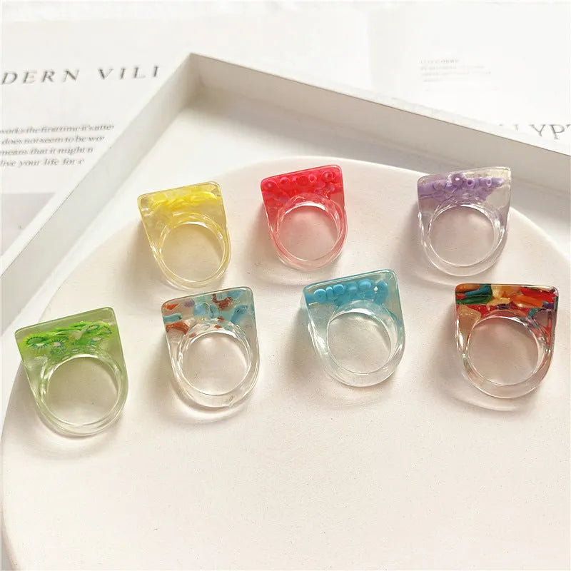 New Transparent Resin Ring Fruit Square Ring Acrylic Ring - EX-STOCK CANADA