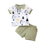 Boy's Little Dinosaur Lapel Cotton Short Sleeve Top Short Pants Suit Two piece for boys. - EX-STOCK Canada